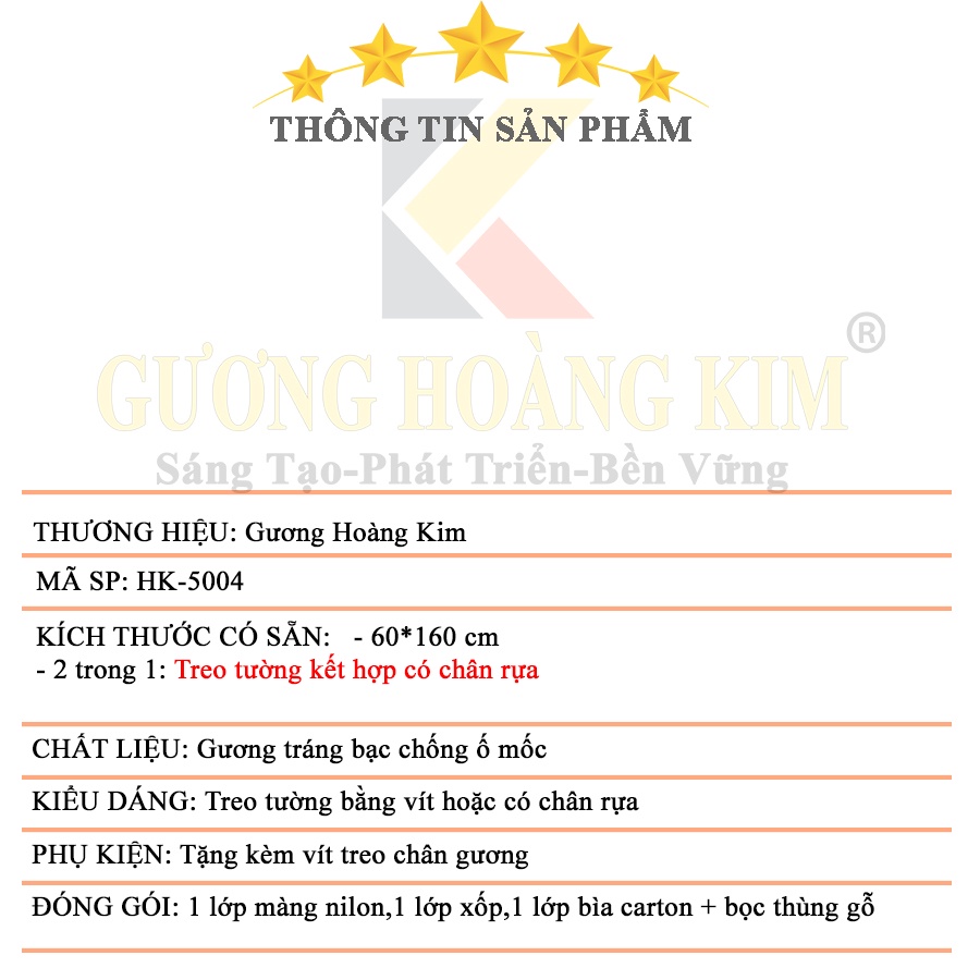 Gương toàn thân treo tường có chân di động trang điểm không viền chữ nhật giá rẻ kích thước 60x160cm-guonghoangkim