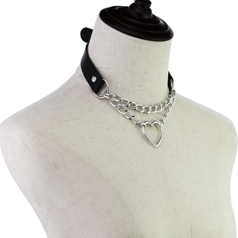 Vòng Cổ Choker Da Mặt Trái Tim Phong Cách Gothic Punk