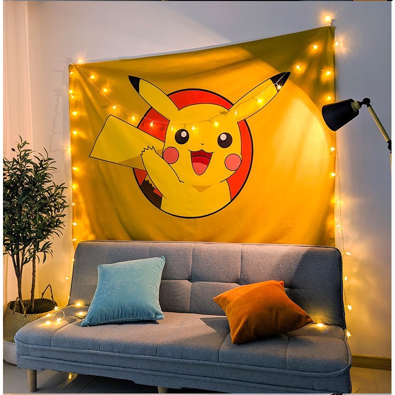 Pokemon hanging cloth kids room wall hanging Wall cloth Indoor cartoon Pikachu Kabi beast Frog Duck Live cloth art Wall decoration Background cloth Photo cloth