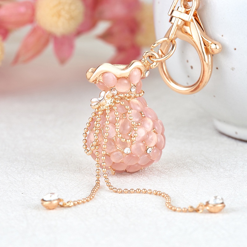 Móc khóa hình túi xách đính đá opal phong cách Trung Hoa Móc khóa hình túi xách