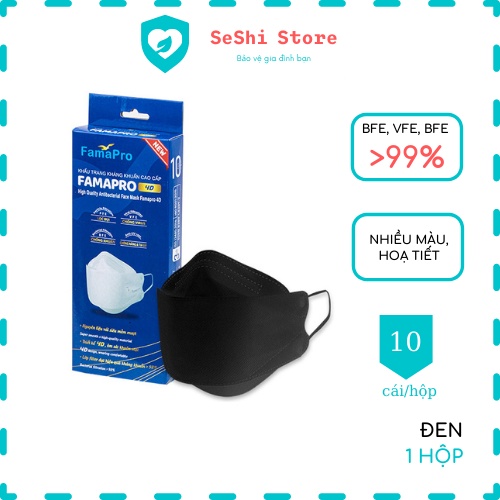 Khẩu trang y tế 4D Famapro Trắng KF94 3 lớp kháng khuẩn Hộp 10 cái