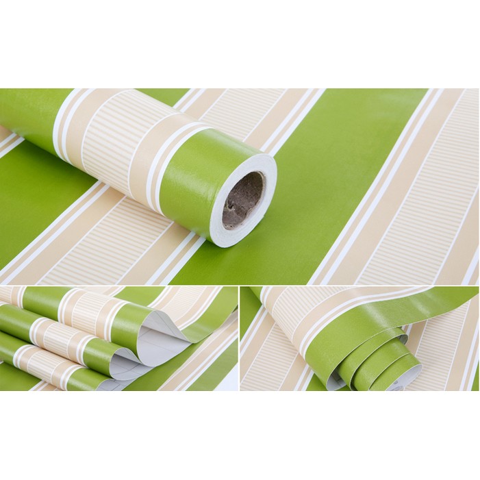 Decal giấy dán tường sọc xanh lá khổ rộng 45cm
