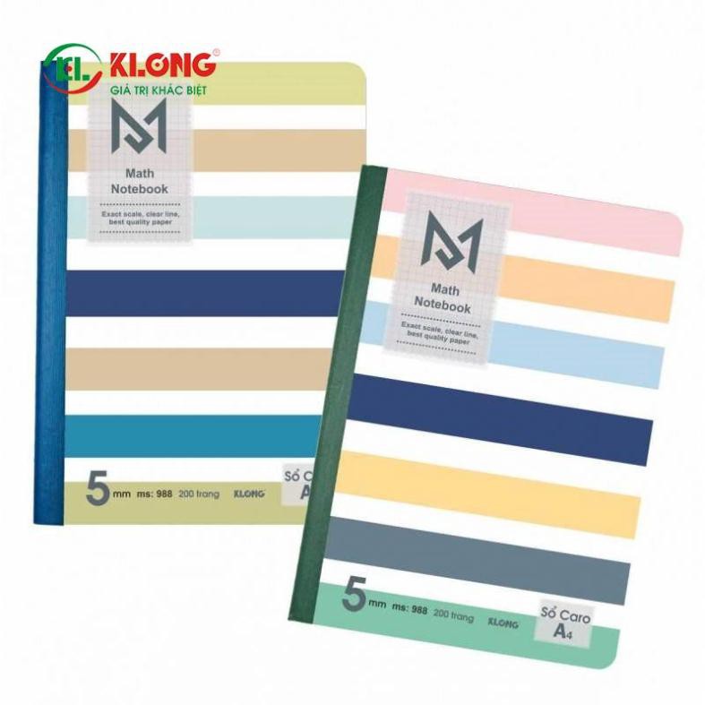 Sổ KLONG Caro A4 Math Notebook may 200 trang; MS 988 [Sổ caro Klong]
