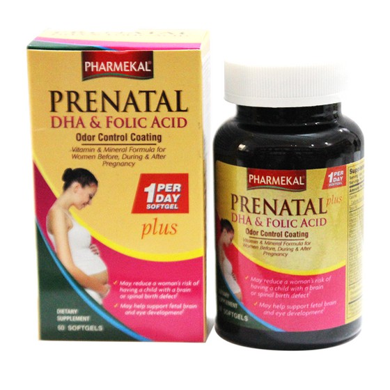 Viên Uống Bổ Sung Vitamin, Khoáng Chất Cần Thiết Cho Phụ Nữ Mang Thai Pharmekal Prenatal DHA And Folic Acid Hộp 60 Viên