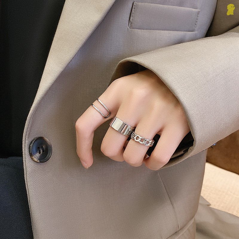 Bộ 3 chiếc nhẫn đeo tay Nhẫn Kim Loại phong cách Hàn Quốc thời trang cho nam nữ URI DECOR