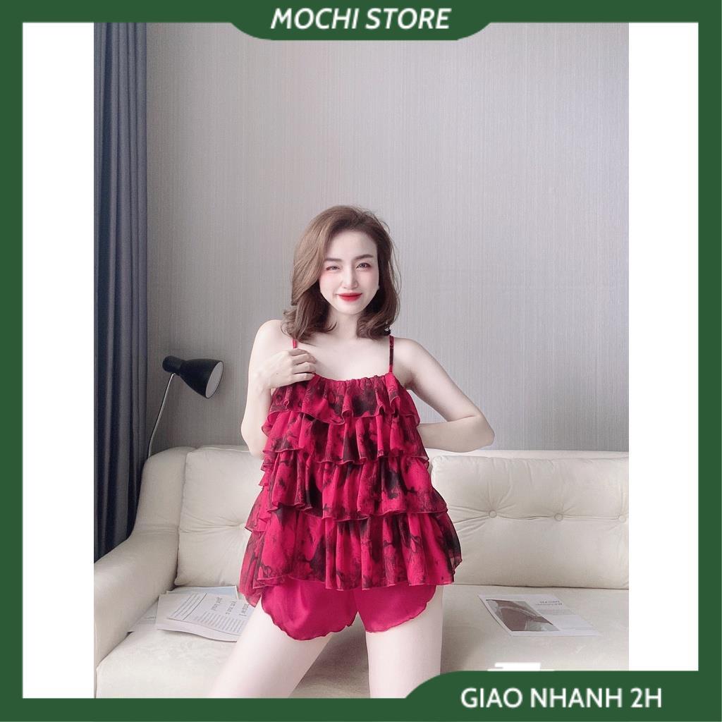Đồ Bộ Nữ Đồ Ngủ Áo 2 Dây Tầng Voan Hoa Quần Cọc Màu Trơn Chất Lụa Mềm Mịn Màu Sắc Tươi Trẻ, Form Rộng Rãi Thoải Mái.