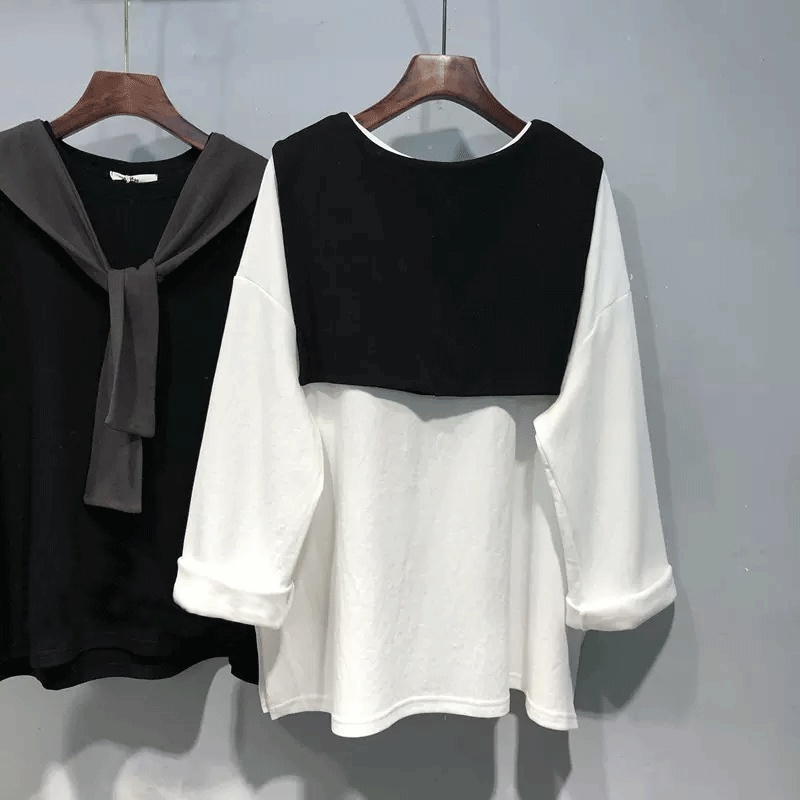 Set Áo Thun Tay Dài Dáng Rộng Màu Sắc Trơn Phối Khăn Choàng Thời Trang Mùa Thu Cho Nữ