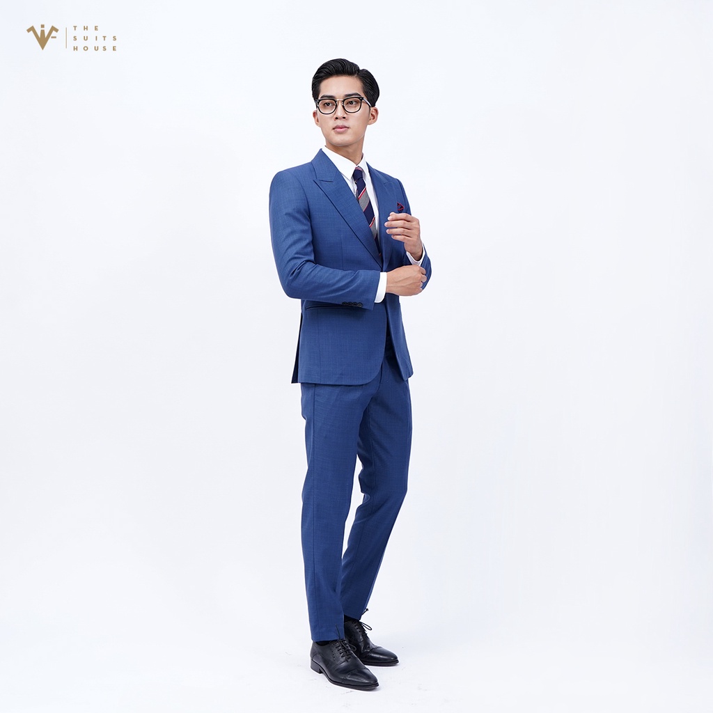 Bộ vest nam xanh sọc nhuyễn 1 khuy 2 túi, suits sartorial The Suits House