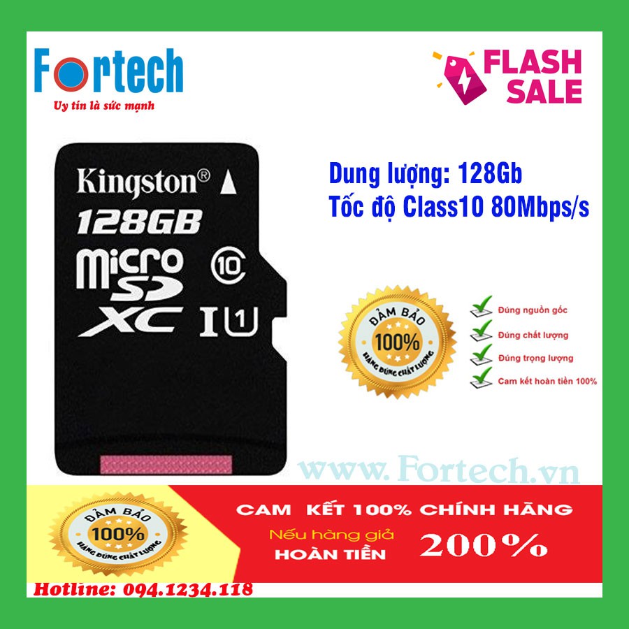 Thẻ nhớ MicroSDHC 128Gb Kingston Calss 10 80Mpbs/s