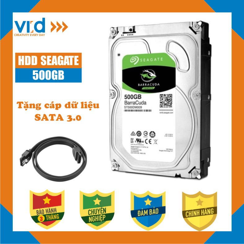 [Mã ELMS05 giảm 5% đơn 300k]Ổ cứng HDD 500GB Seagate Skyhawk - Tặng cáp SATA 3.0 - Bảo hành 3T