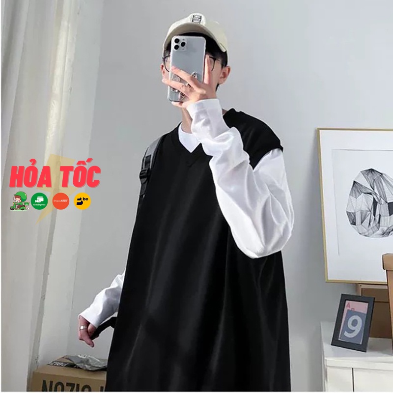 Áo gile nam nữ form rộng All Balck