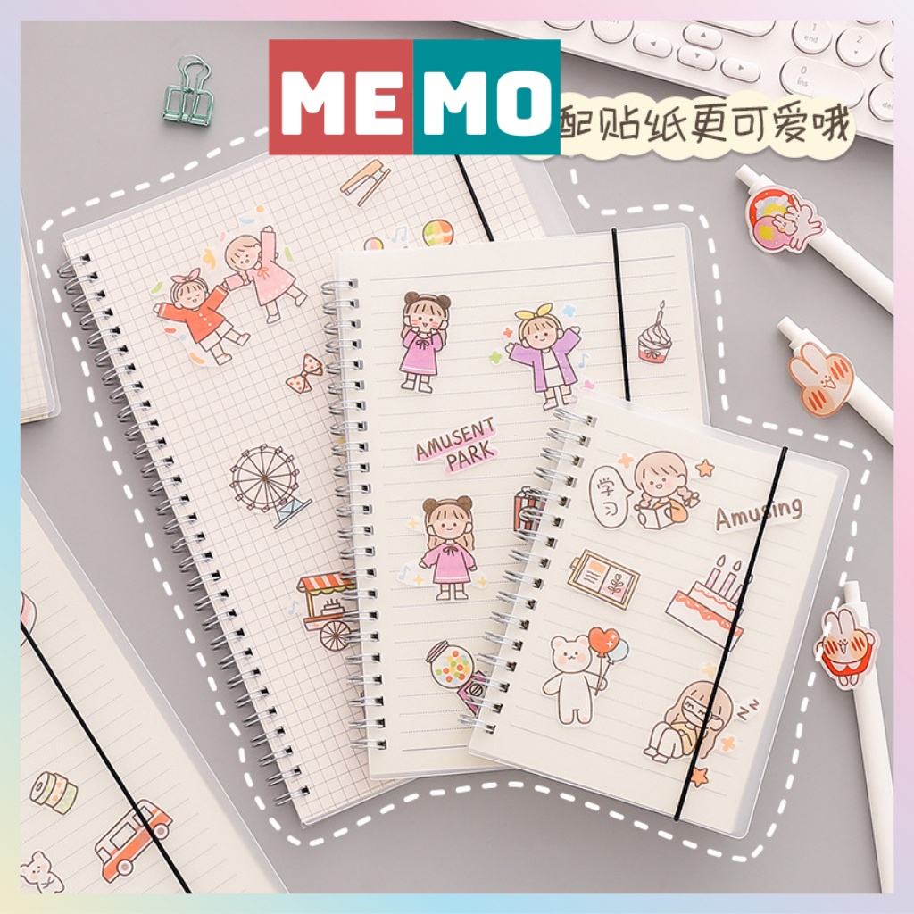 Sổ tay ghi chép lò xo MEMO bìa còng A6, A5, B5 nhựa trong suốt, giấy cực đẹp làm bullet journal