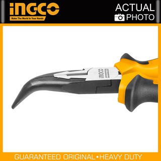 Kềm mũi nhọn mỏ cong 6 inch /160mm ingco chất liệu thép cr-v đen bóng tay cầm hai màu hbnp28168