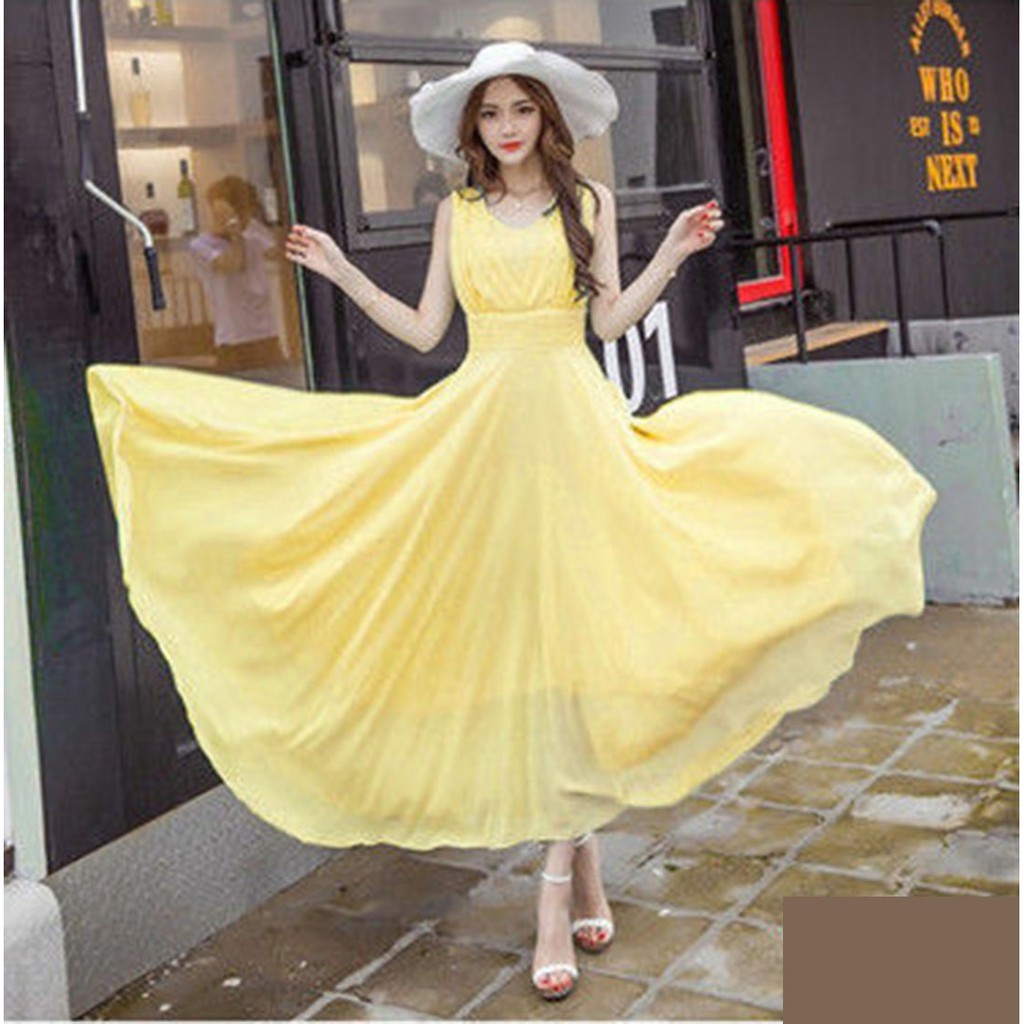 Váy Chiffon Dài Chữ A Vàng