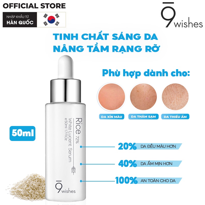 [Tem Chính Hãng] Tinh chất dưỡng gạo 9 Wishes Rice 72% White Lucent Serum Hàn Quốc 50ml