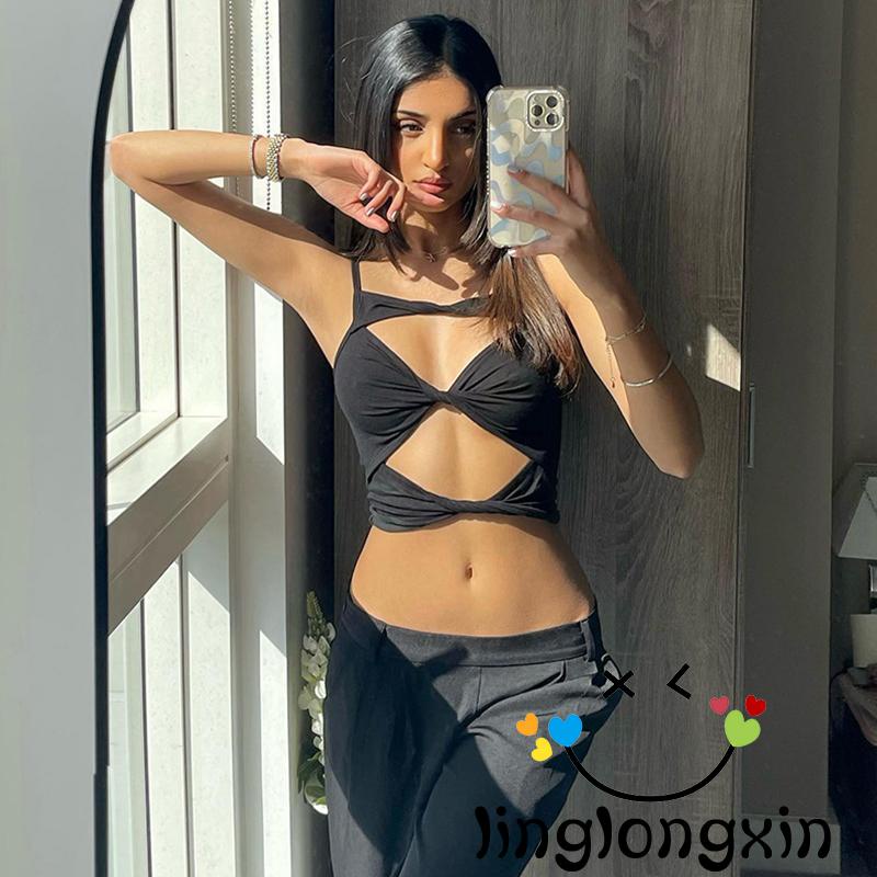 Áo Hai Dây Dáng Ôm Màu Trơn Thiết Kế Khoét Lỗ Thời Trang Mùa Hè Cho Nữ Y2k
