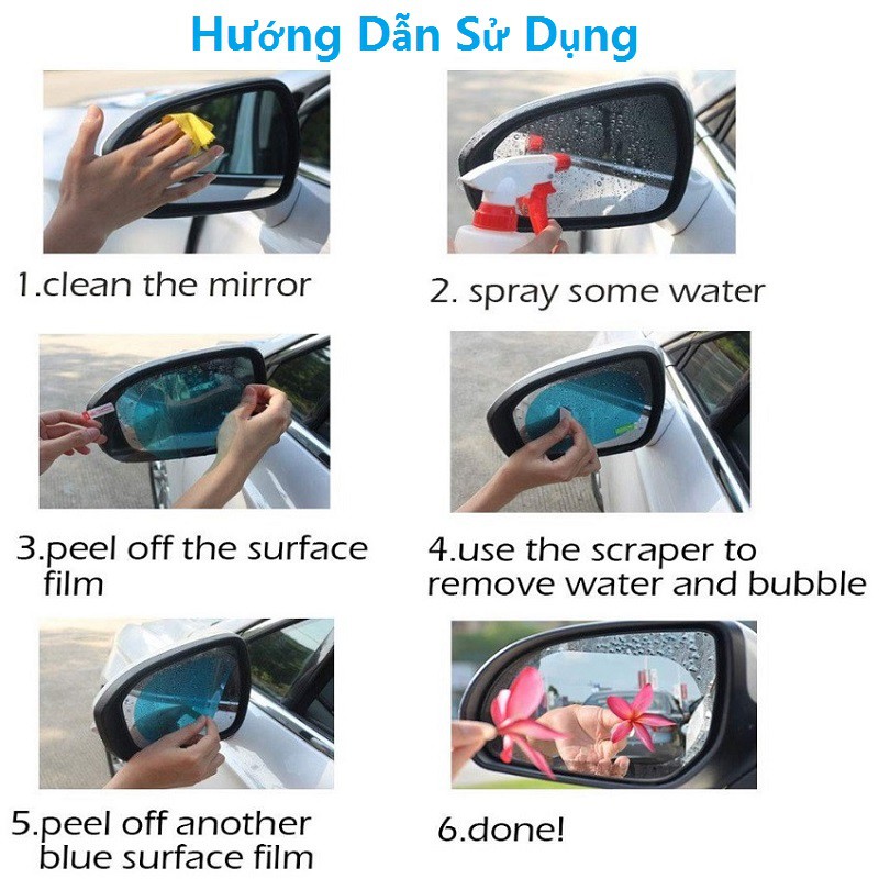 【CAR HOME】2Pcs dán chống sương/nước và chói cho gương chiếu hậu xe hơi bảng PET có 2 kiểu lựa chọn kèm phụ kiện