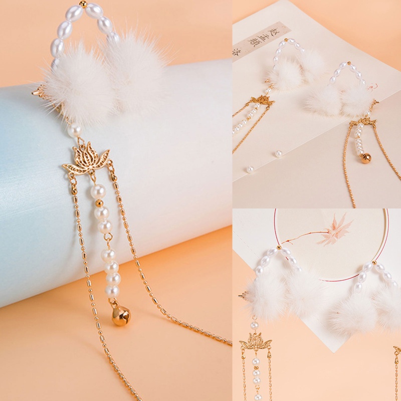 Kẹp Tóc Đính Ngọc Trai Phối Lông Tua Rua Phong Cách Lolita Mừng Năm Mới