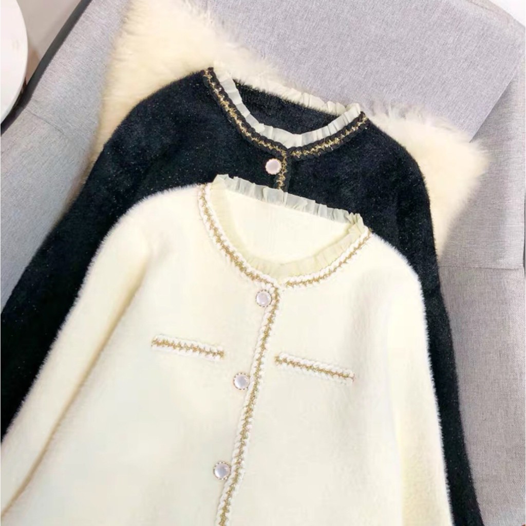 Áo khoác lông mịn phối bèo siêu sang - Áo cardigan dáng ngắn giữ ấm cho bầu thiêt kế Medyla - AL204 | BigBuy360 - bigbuy360.vn