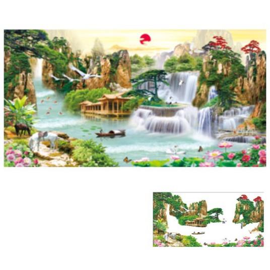 Tranh thêu chữ thập phong cảnh thiên nhiên Sơn Thuỷ Hữu Tình 3D LV3307 3309-Chưa thêu