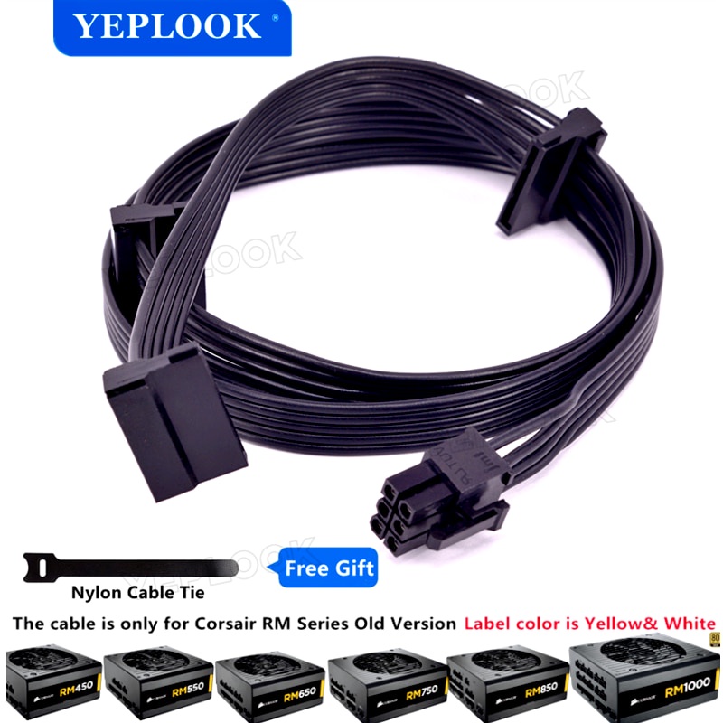 Cáp cấp nguồn SSD PCIe 6Pin đến 3 SATA 15Pin cho Corsair Phiên bản cũ PSU RM Series RM1000 RM850 RM7