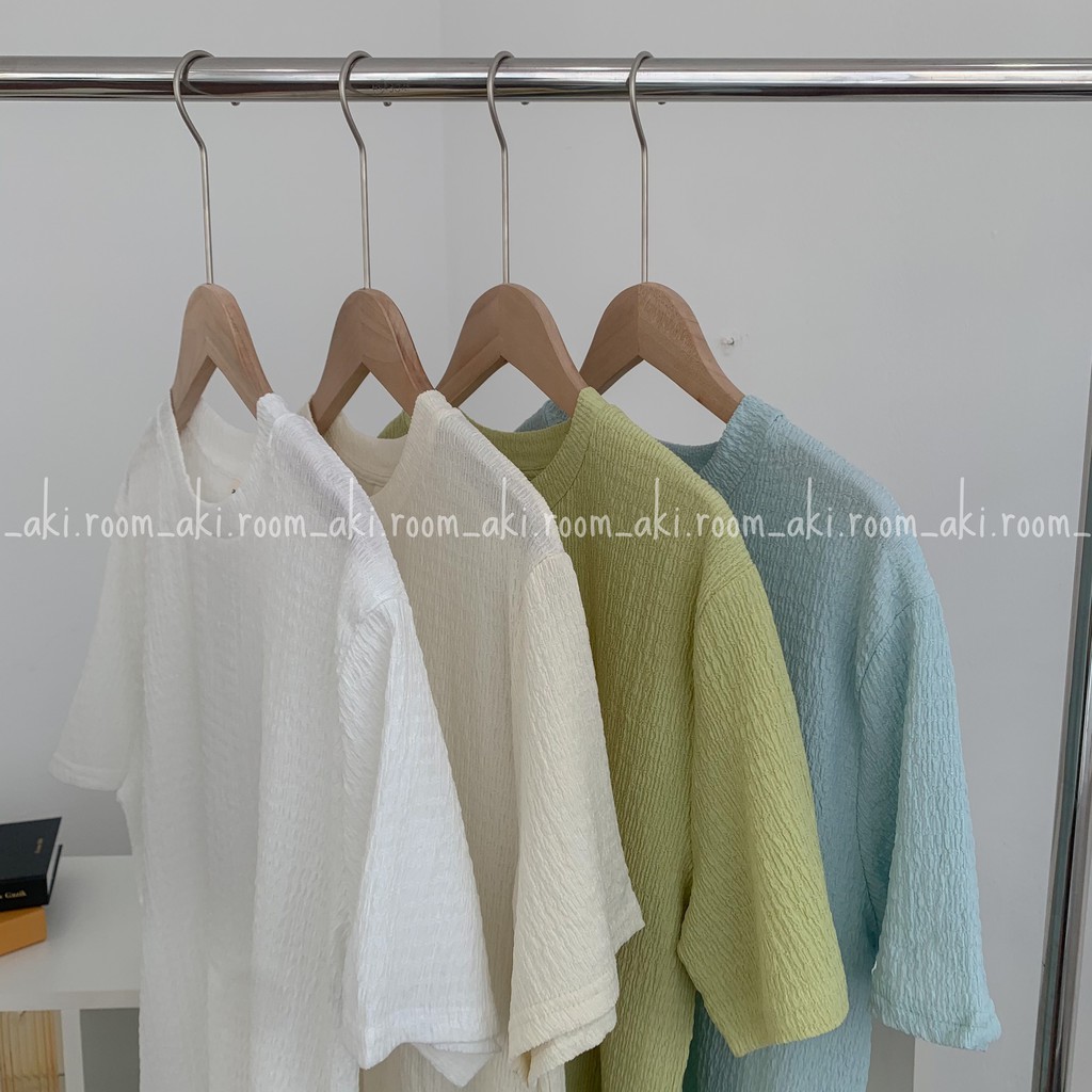Áo phông xốp nhăn cổ tròn