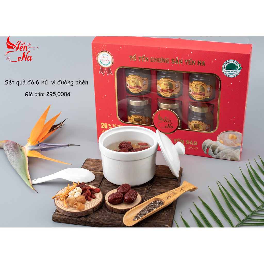 Sét quà đỏ 6 hũ Yến chưng đường phèn Yến Na