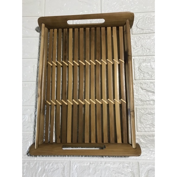 Khay đựng bộ ấm trà bằng tre,rộng 30cm x dài 40 cm Sơn pu màu tự nhiên dàng cho gia đình ,nhà hàng quán ăn