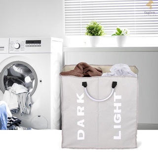 Collapsable 2-section Laundry Bag Foldable Laundry Hamper Durable Oxford Fabric Laundry Basket Clothes Sorter Portable Multifunction Storage Bag with Alloy Handle