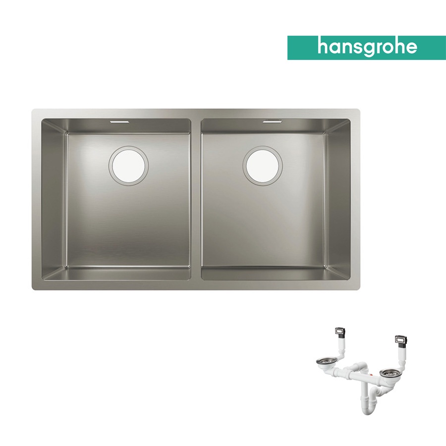 Chậu bếp đôi Hansgrohe Inox S71 370/370 U, kèm bộ xả (434308091)