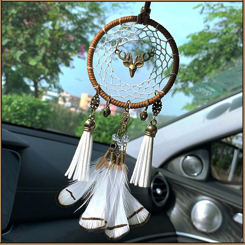 Dreamcatcher Đính Lông Vũ Treo Trang Trí Xe Ô Tô Treo Tường TẶNG MÓC TREO