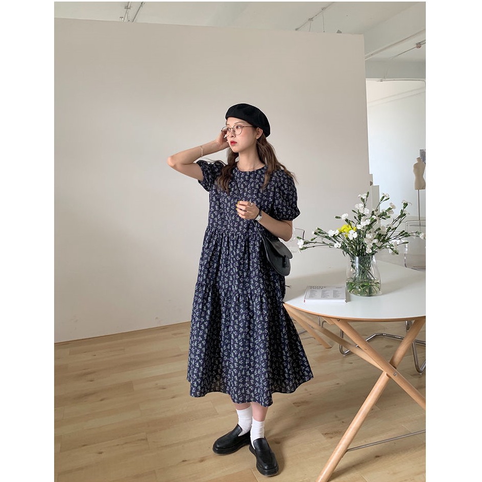 Áo Đầm In Hình Hoa Tay Phồng Phong Cách Retro Dành Cho Nữ | BigBuy360 - bigbuy360.vn