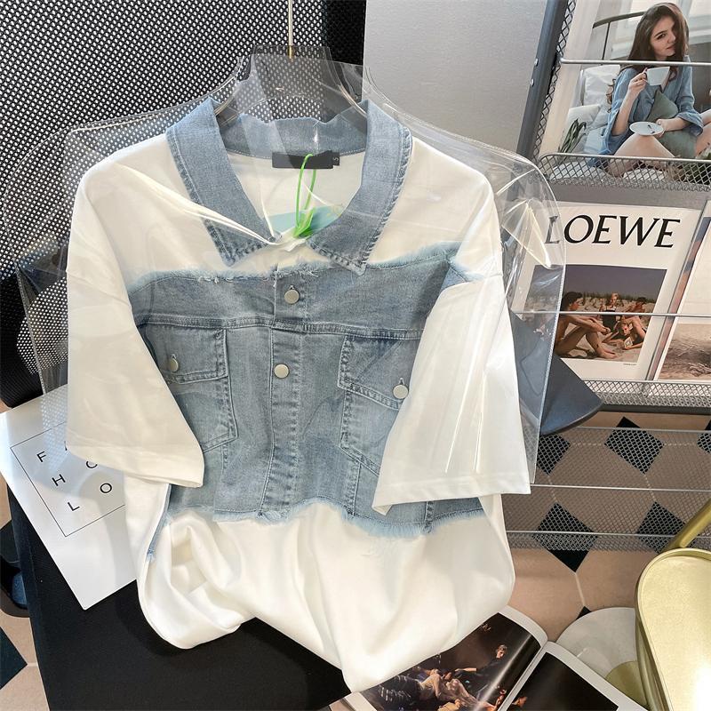 Áo Thun polo Tay Ngắn Plus Size Dáng Rộng Phong Cách Retro Cho Nữ