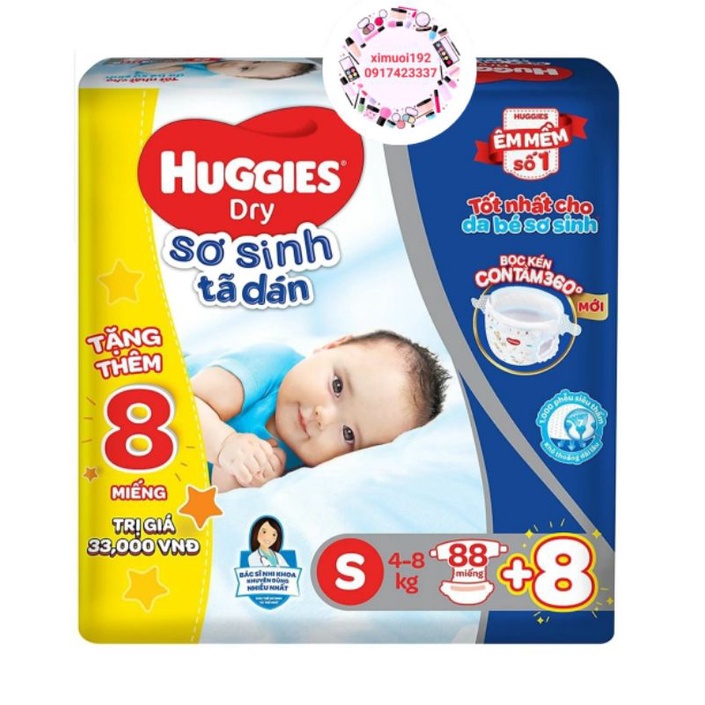 tã dán sơ sinh Huggies NB74 + 10/S88 + 8