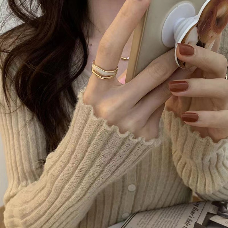 Nhẫn Hở Hai Lớp Bằng Kim Loại Đơn Giản Phong Cách Retro Hàn Quốc Độc Đáo Dễ Phối Đồ