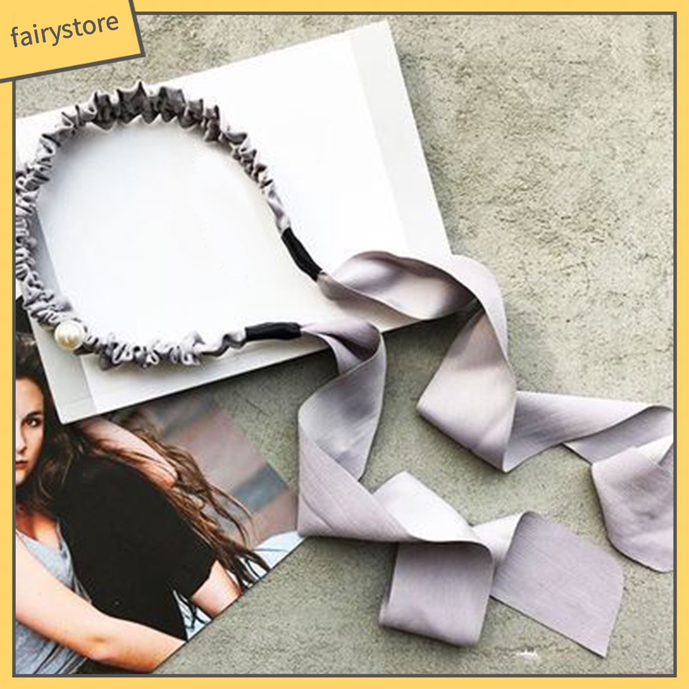 Băng Đô Cài Tóc Buộc Dây Ruy Băng Đính Ngọc Trai Nhân Tạo Xinh Xắn Dành Cho Phụ Nữ