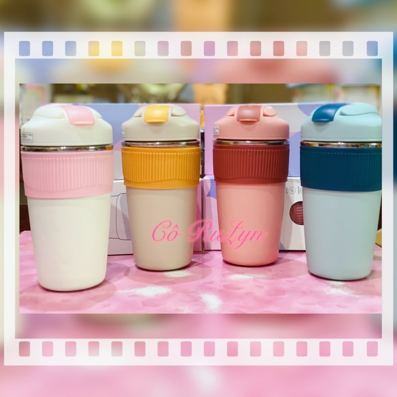Cốc giữ nhiệt- Ly giữ nhiệt dễ thương inox 304-316 có ống hút 480ml, Tặng kèm Sticker 3D Siêu dễ thương