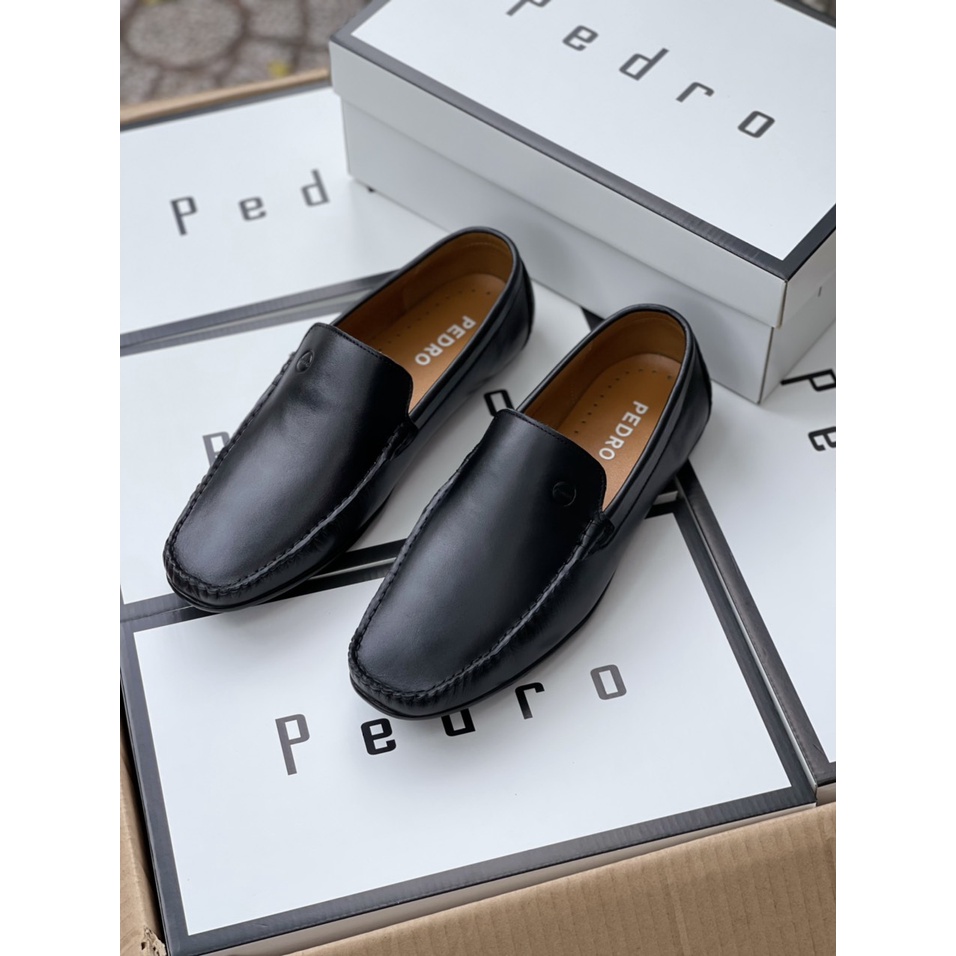 Giày công sở da bò PEDRO Casual Moccasins - Black cho nam, hàng siêu mềm - D2