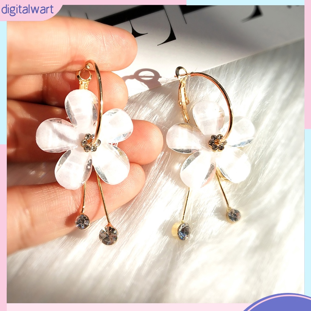 Dg✌❤ 1 Đôi Bông Tai Hợp Kim Hình Cánh Hoa Đính Đá Thời Trang Dành Cho Nữ