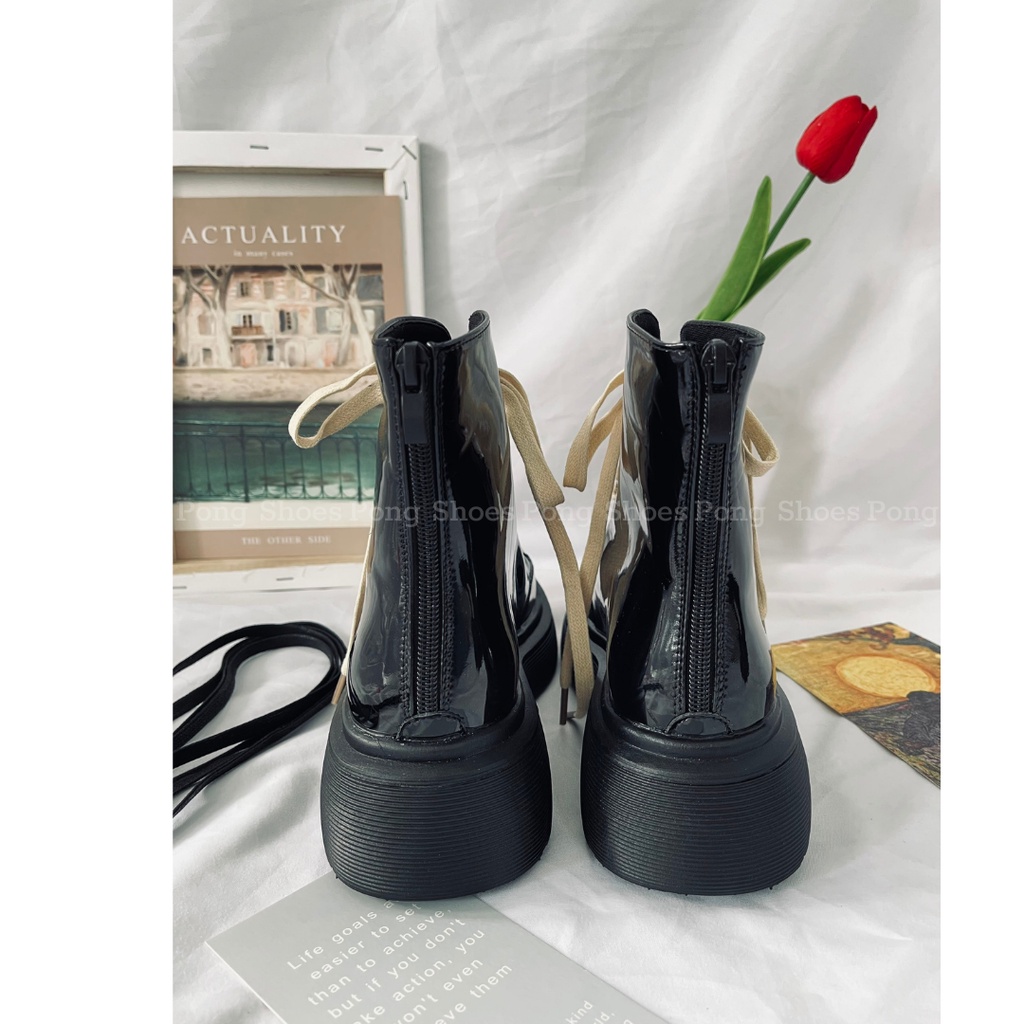 Giày Bốt Martin cổ thấp, khoá kéo Phong Cách Retro PongShoes mã 1316