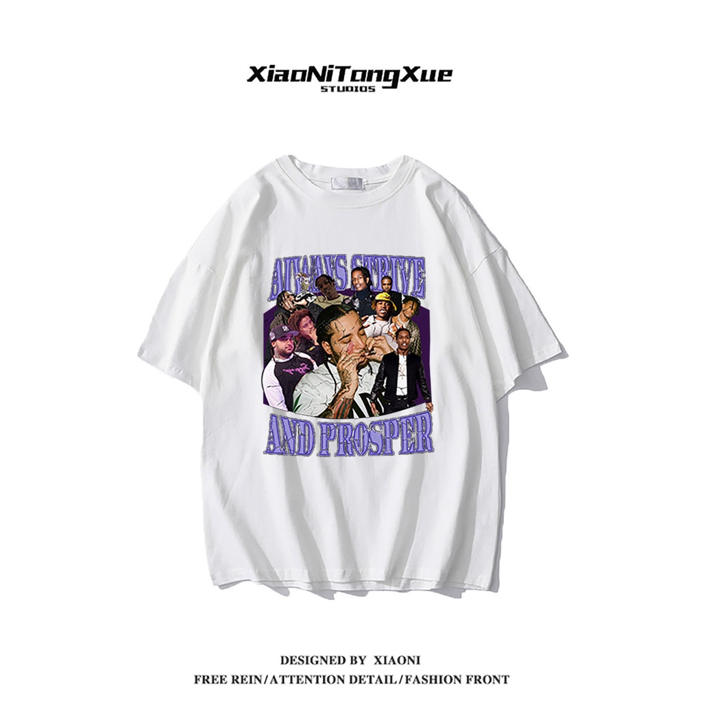 Áo Thun Tay Ngắn Cổ Tròn Dáng Rộng Chất Liệu Cotton Phong Cách Hiphop