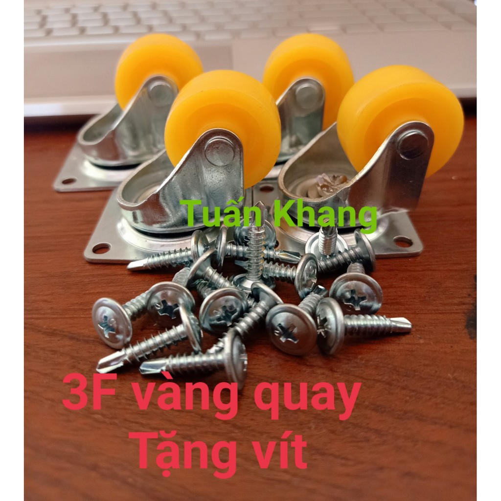 Bánh xe 30mm nhựa vàng xoay 360 độ + vít (  giá 1 bộ 4 cái xoay)