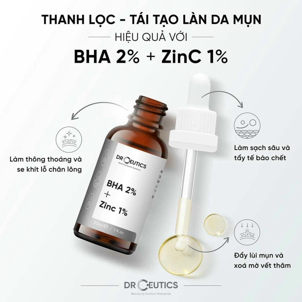 Serum DrCeutics BHA 2% + ZinC 1% Giảm Mụn Và Giảm Thâm
