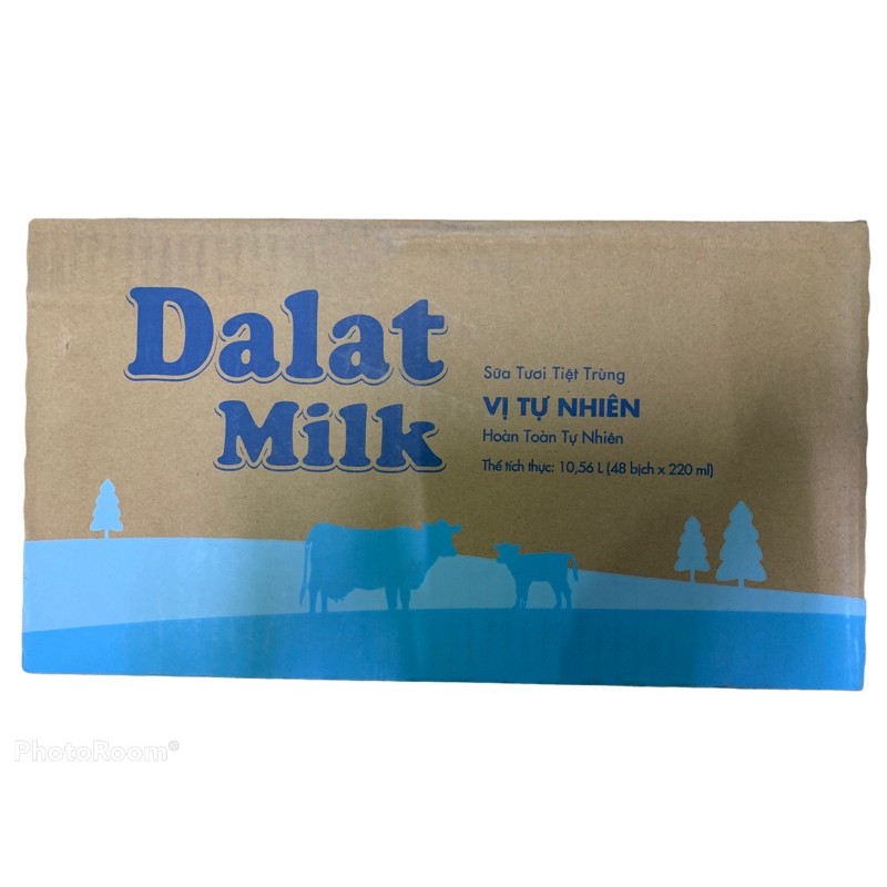 Thùng 48 Bịch Sữa Tươi Tiệt Trùng Dalat milk Không Đường 220ml