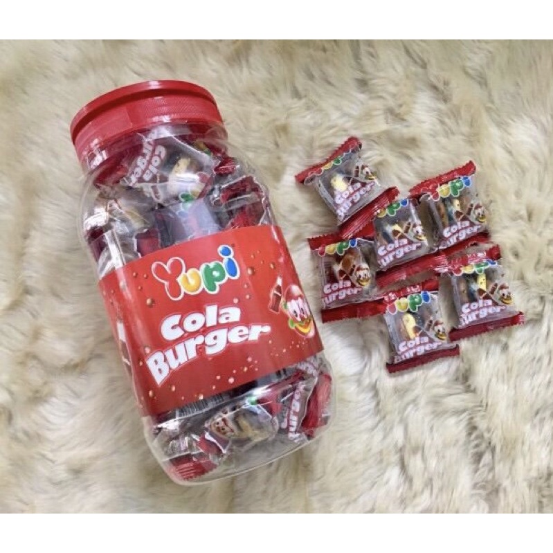 HCM Hủ 36 viên Kẹo Dẻo Yupi Burger Hương CoCa Cola. INDONESIA