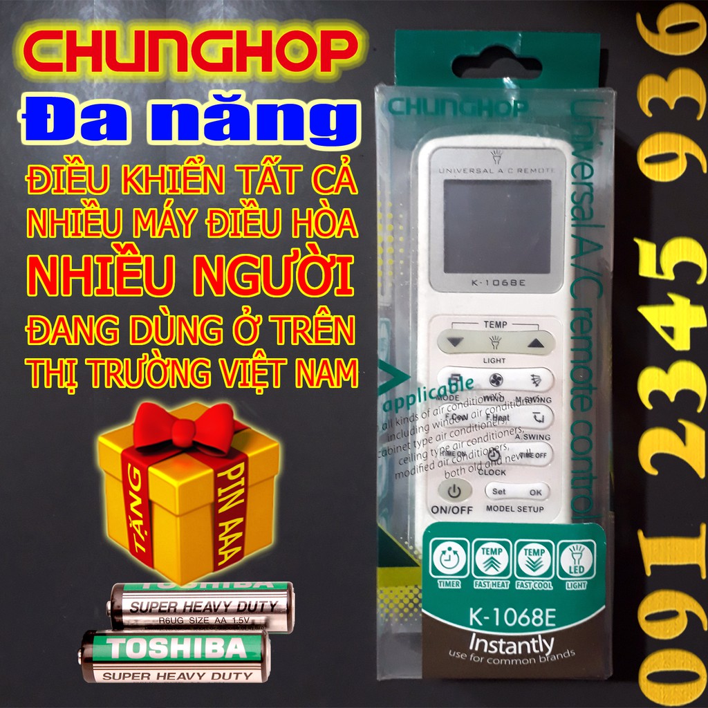 Điều khiển Điều Hòa &quot;ĐA NĂNG&quot; CHUNGHOP K-1068E Chính Hãng &quot;HÀNG ĐẸP&quot; cho điều hòa. (Mẫu số 3)