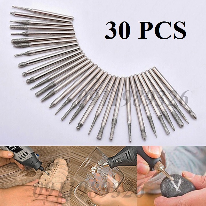 ❤️FREESHIP❤️ Bộ 30 mũi đá mài kim cương mũi chạm khắc độ mịn 180 Grit cán 3mm