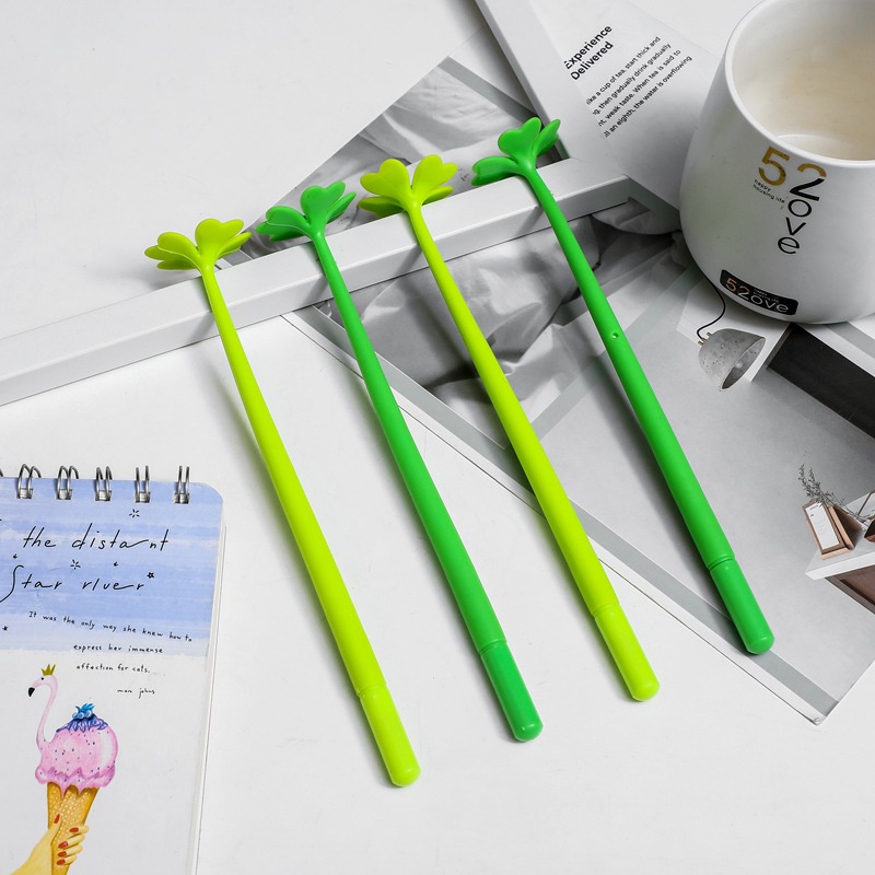 Set 2 Bút Mực Gel Hình Cỏ Bốn Lá Họa Tiết Hoạt Hình Sáng Tạo Cho Học Sinh / Văn Phòng