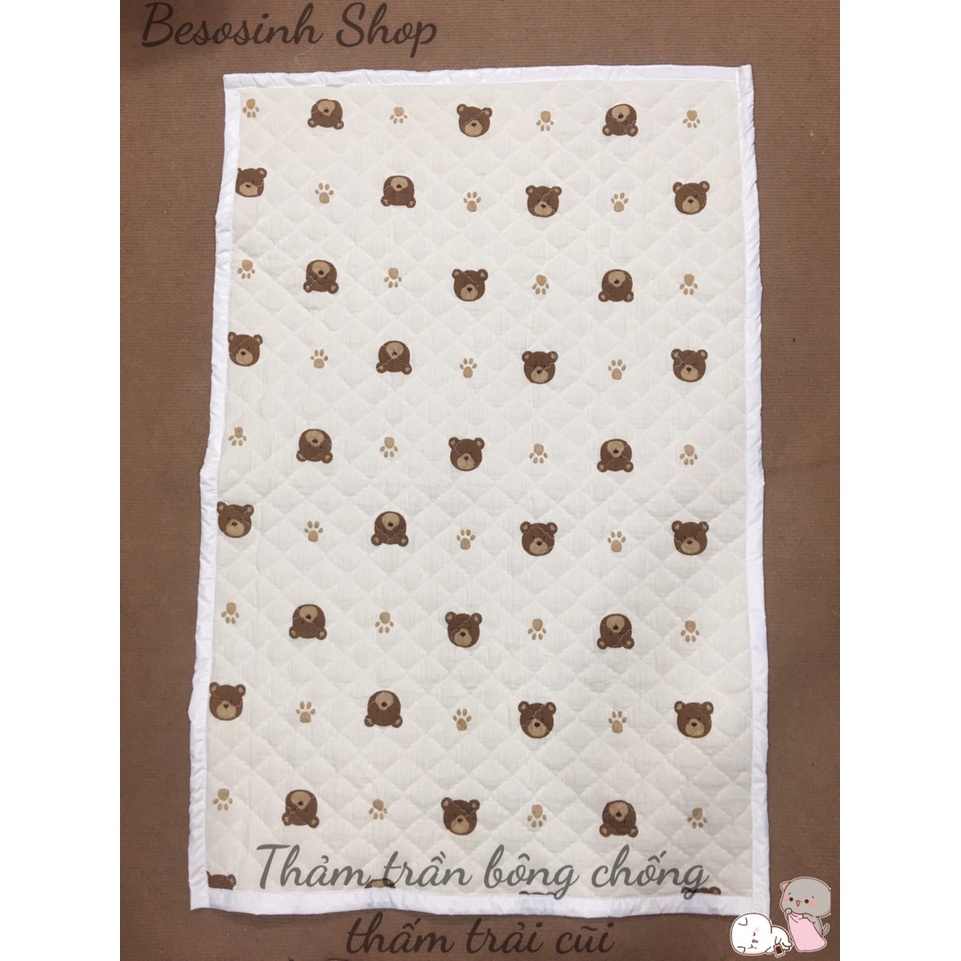 Nệm trần bông chống thấm gấu Be 65x100cm trải giường- cũi cho bé