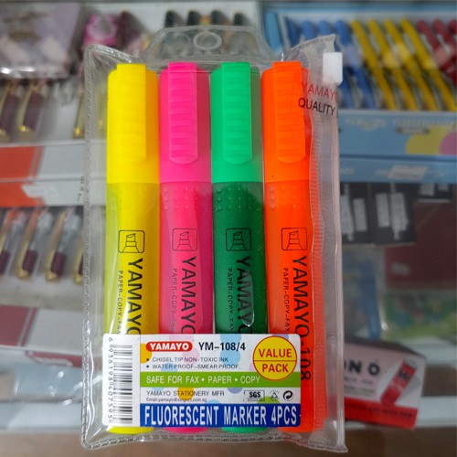 ✅ Bút Dạ Quang YAMAYO YM/108/4 - Highlight - Bút Làm Dấu Dòng - Hộp 4 cây